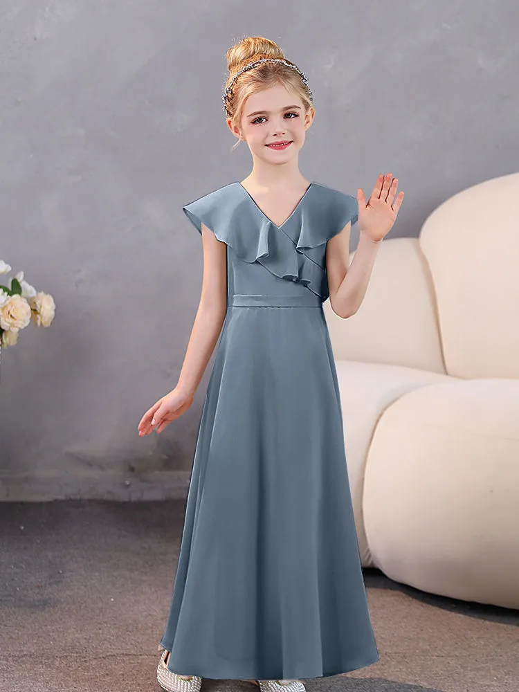 V-Neck Ruffles Chiffon Junior Bridesmaid Dresses