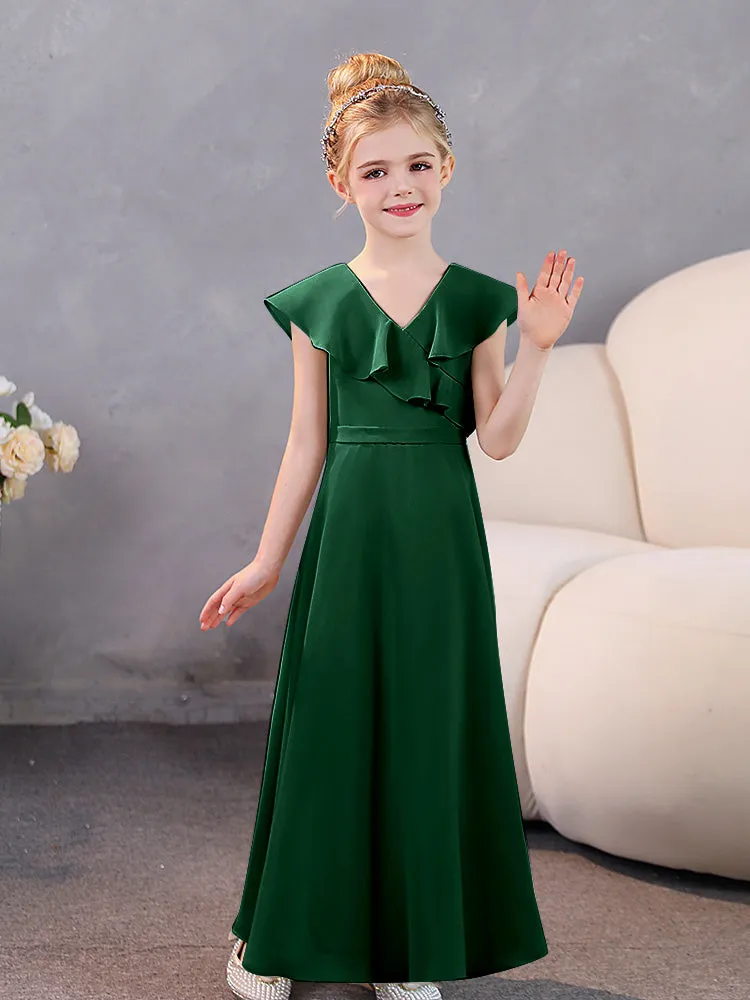 V-Neck Ruffles Chiffon Junior Bridesmaid Dresses