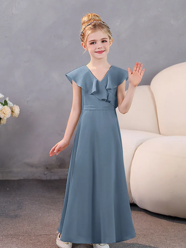 V-Neck Ruffles Chiffon Junior Bridesmaid Dresses
