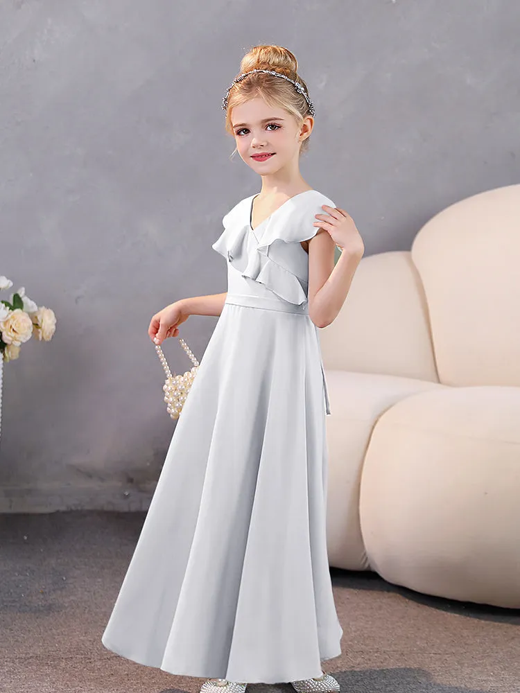 V-Neck Ruffles Chiffon Junior Bridesmaid Dresses