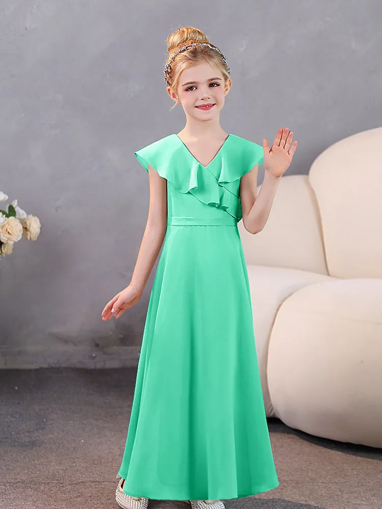 V-Neck Ruffles Chiffon Junior Bridesmaid Dresses