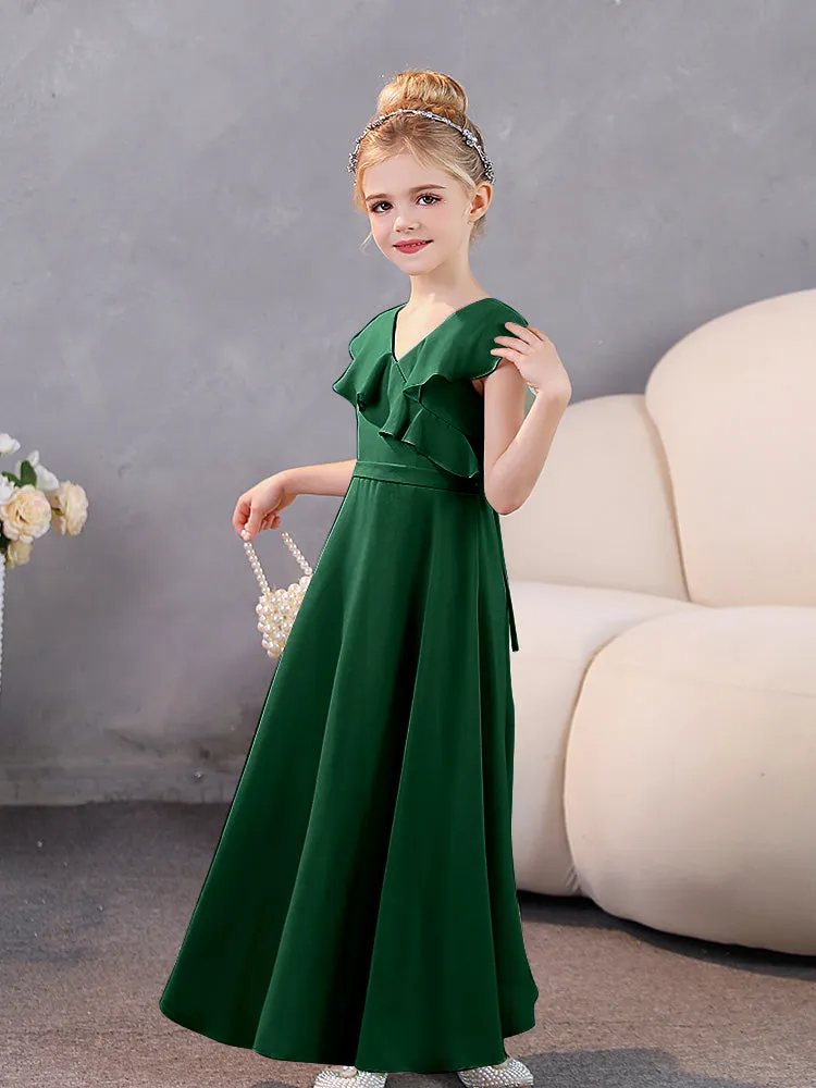 V-Neck Ruffles Chiffon Junior Bridesmaid Dresses