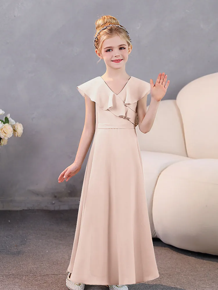 V-Neck Ruffles Chiffon Junior Bridesmaid Dresses