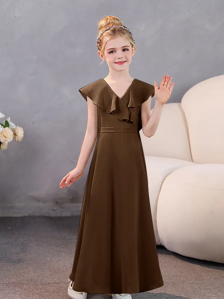 V-Neck Ruffles Chiffon Junior Bridesmaid Dresses