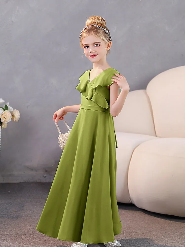 V-Neck Ruffles Chiffon Junior Bridesmaid Dresses