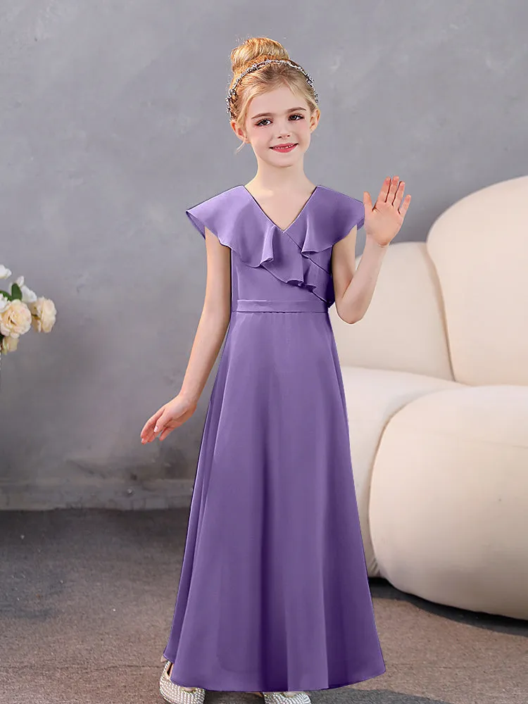 V-Neck Ruffles Chiffon Junior Bridesmaid Dresses