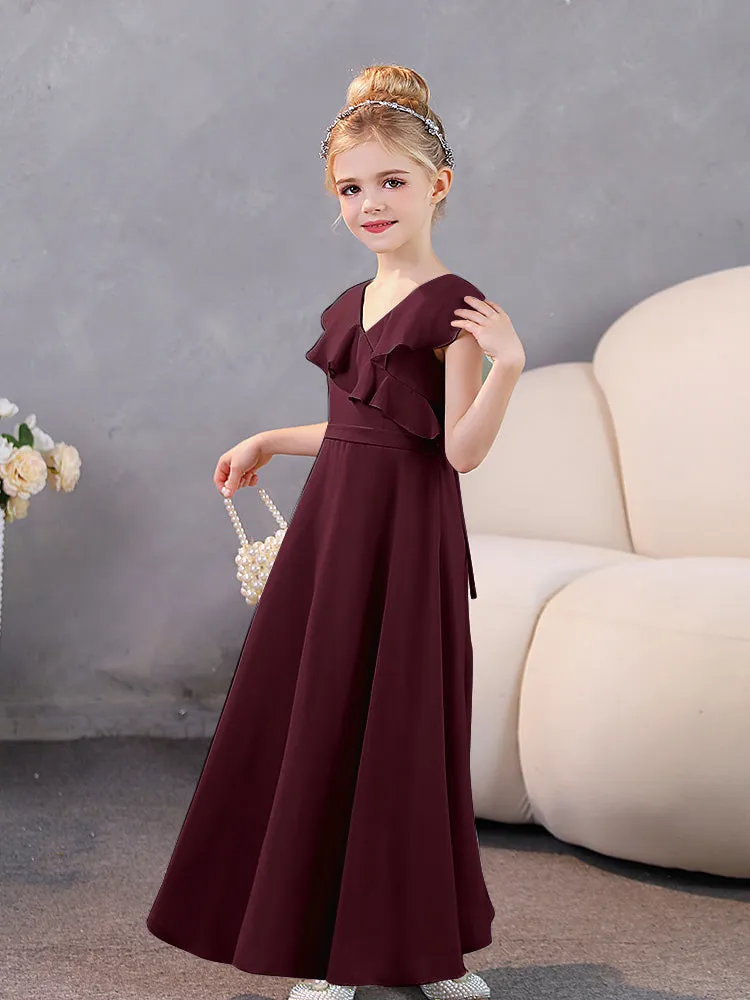 V-Neck Ruffles Chiffon Junior Bridesmaid Dresses