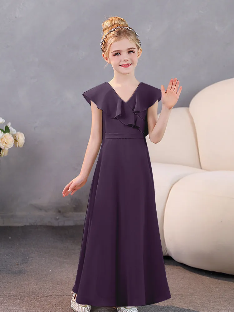 V-Neck Ruffles Chiffon Junior Bridesmaid Dresses