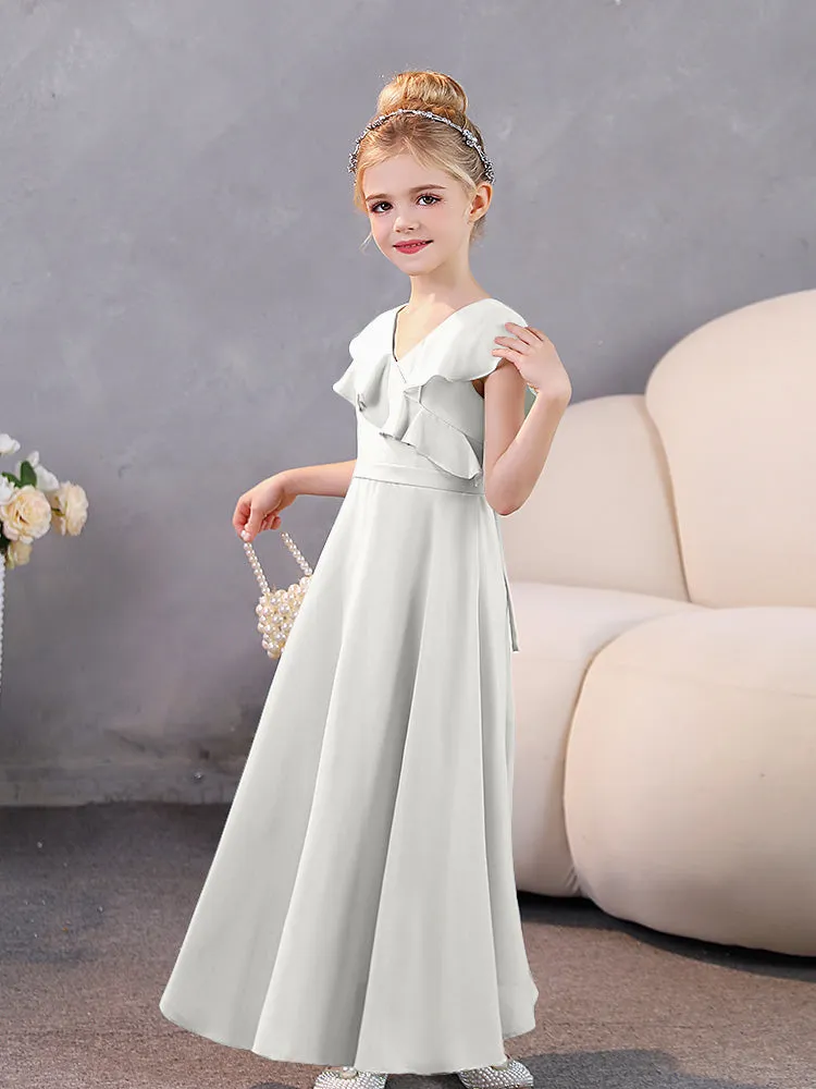 V-Neck Ruffles Chiffon Junior Bridesmaid Dresses