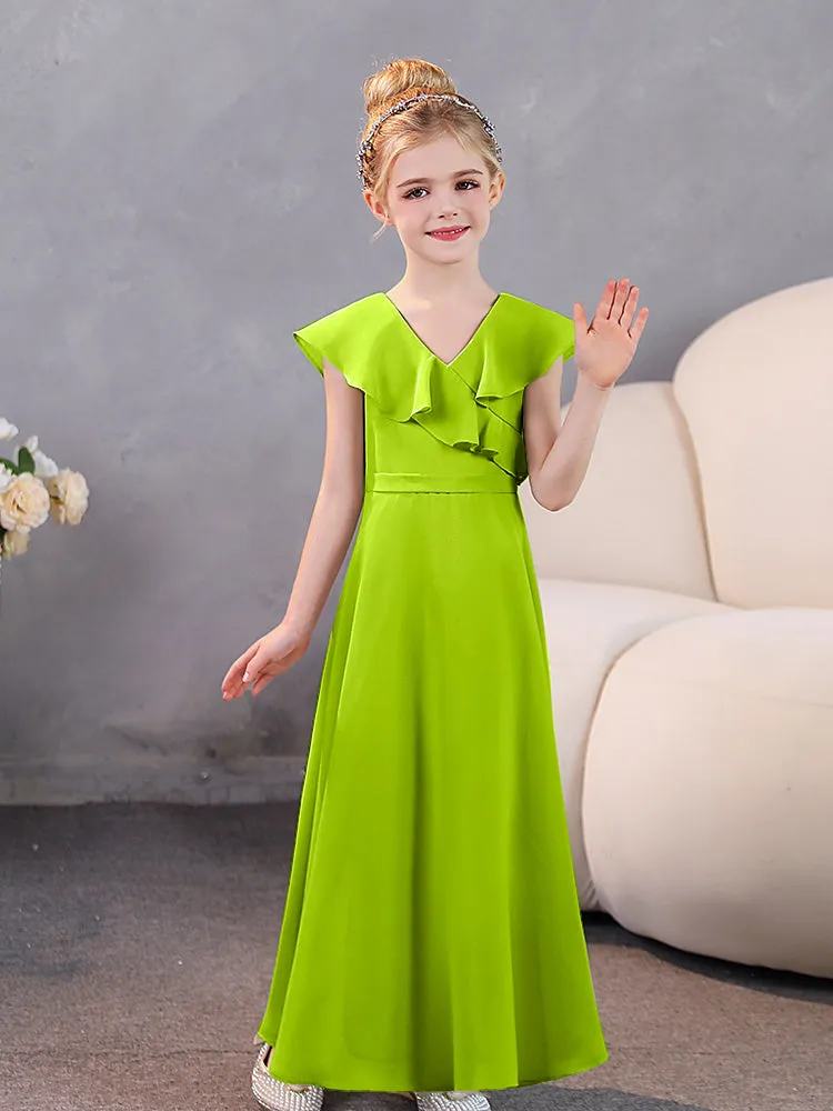 V-Neck Ruffles Chiffon Junior Bridesmaid Dresses
