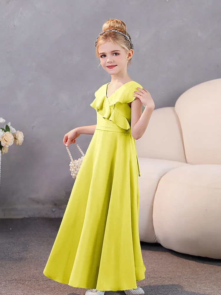 V-Neck Ruffles Chiffon Junior Bridesmaid Dresses