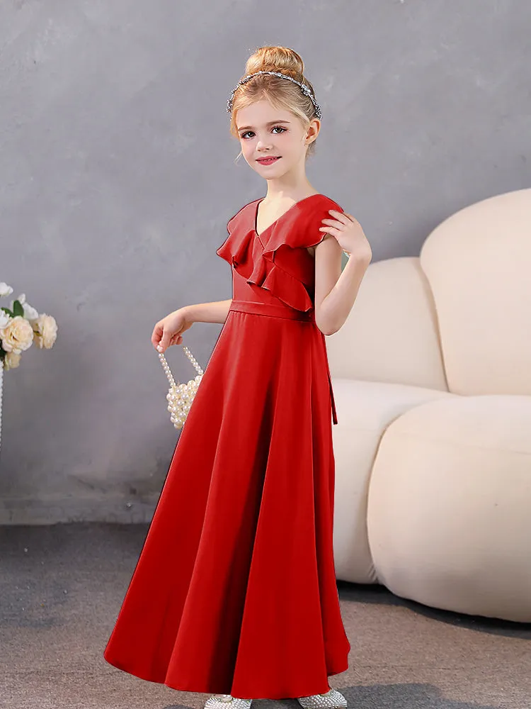 V-Neck Ruffles Chiffon Junior Bridesmaid Dresses