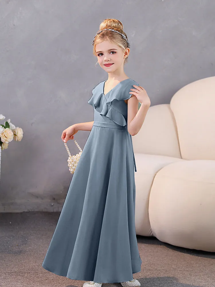 V-Neck Ruffles Chiffon Junior Bridesmaid Dresses