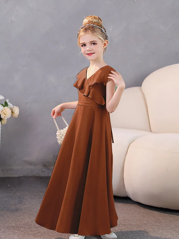 V-Neck Ruffles Chiffon Junior Bridesmaid Dresses