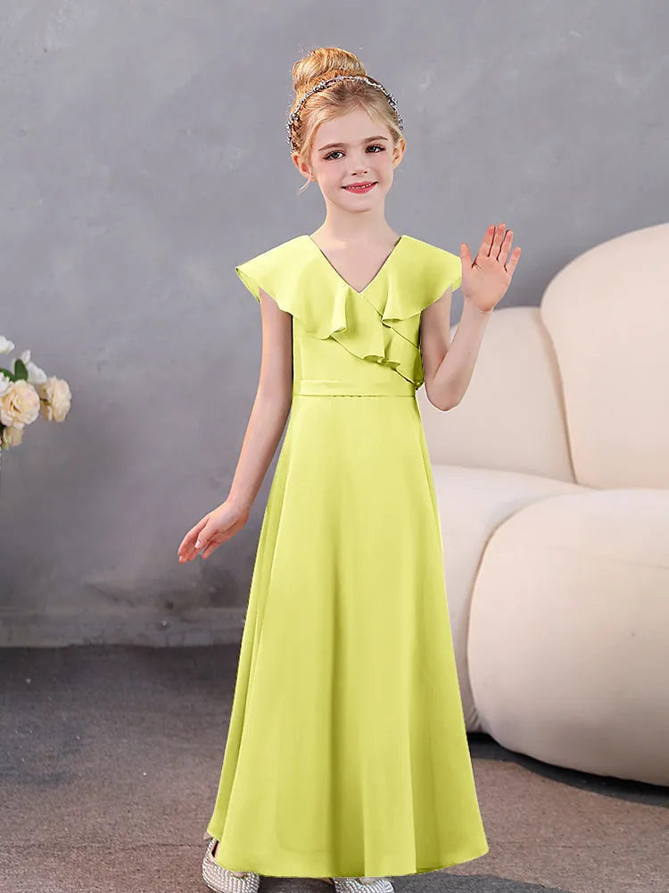 V-Neck Ruffles Chiffon Junior Bridesmaid Dresses