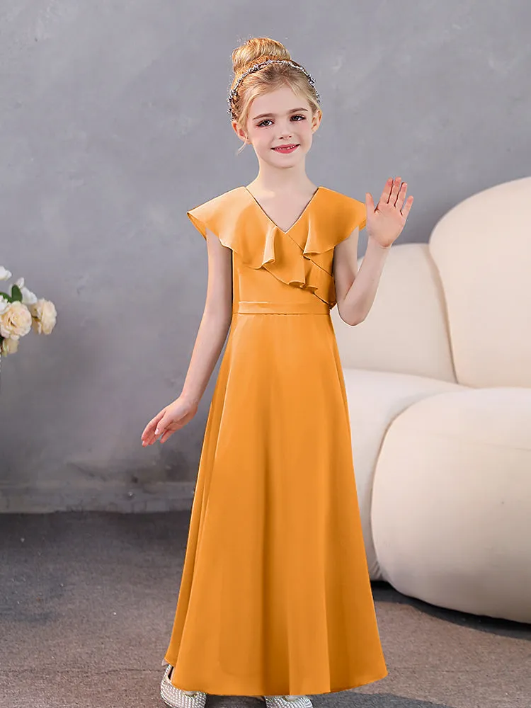 V-Neck Ruffles Chiffon Junior Bridesmaid Dresses