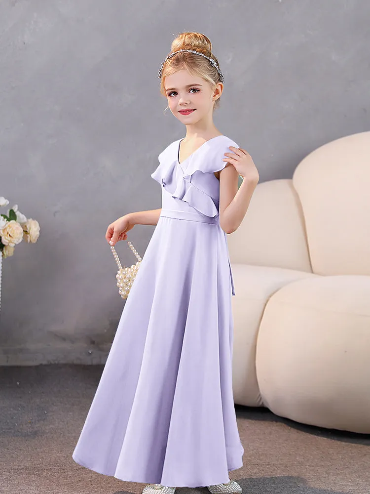 V-Neck Ruffles Chiffon Junior Bridesmaid Dresses