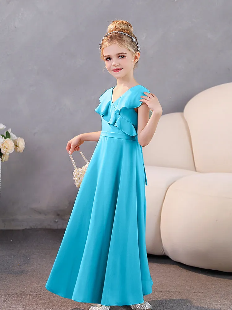 V-Neck Ruffles Chiffon Junior Bridesmaid Dresses