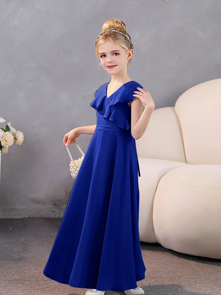 V-Neck Ruffles Chiffon Junior Bridesmaid Dresses