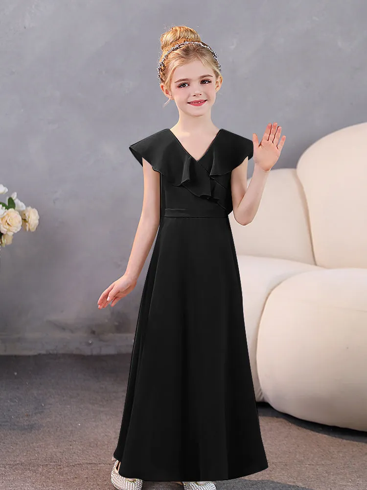 V-Neck Ruffles Chiffon Junior Bridesmaid Dresses