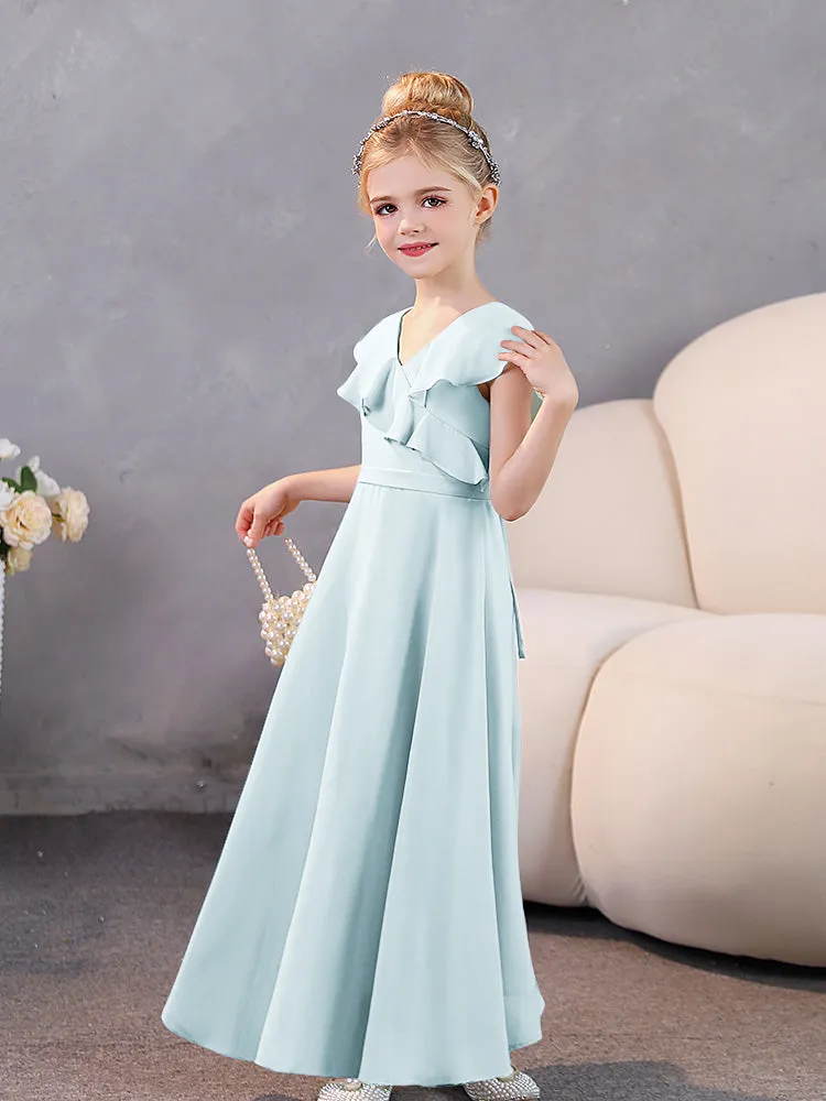 V-Neck Ruffles Chiffon Junior Bridesmaid Dresses