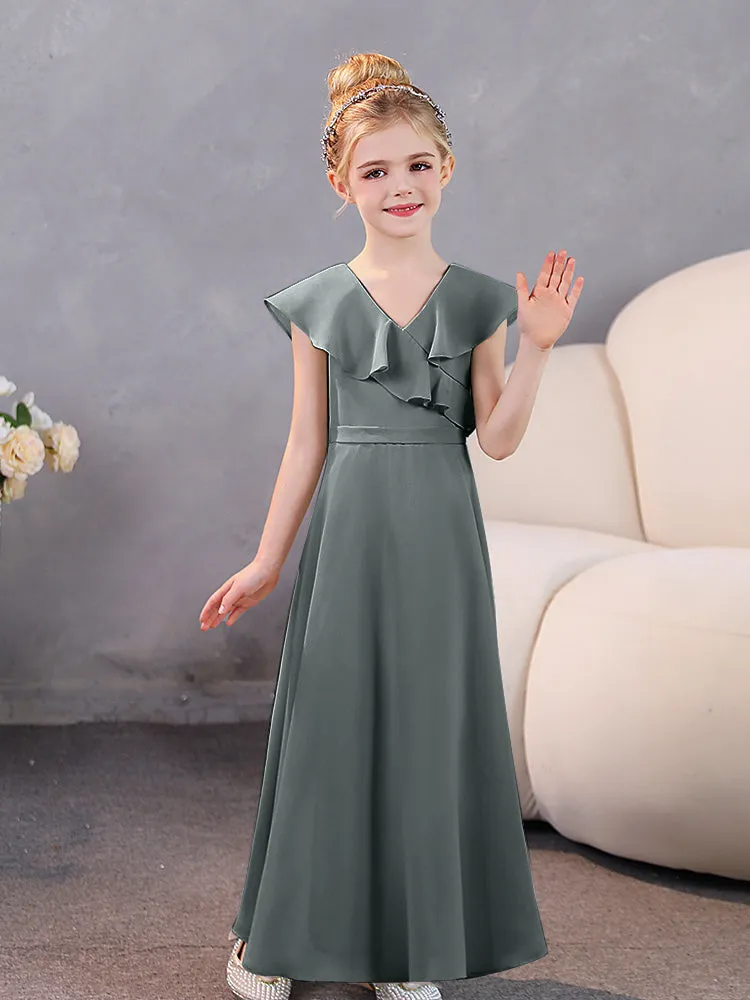 V-Neck Ruffles Chiffon Junior Bridesmaid Dresses