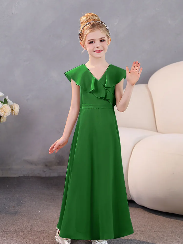 V-Neck Ruffles Chiffon Junior Bridesmaid Dresses