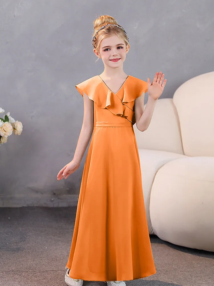 V-Neck Ruffles Chiffon Junior Bridesmaid Dresses