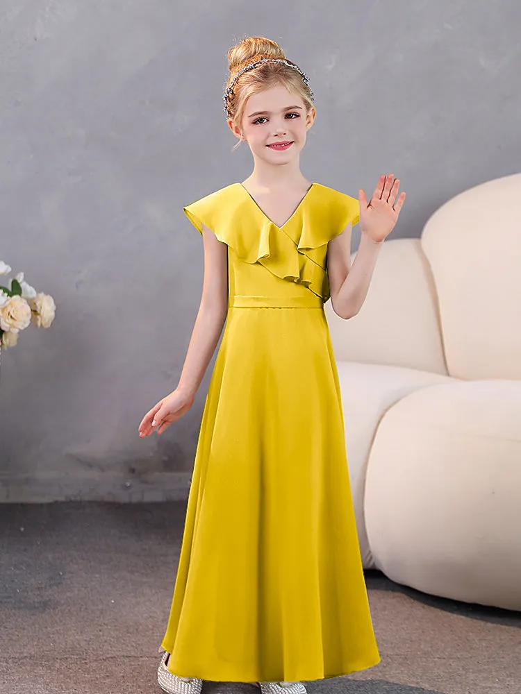 V-Neck Ruffles Chiffon Junior Bridesmaid Dresses