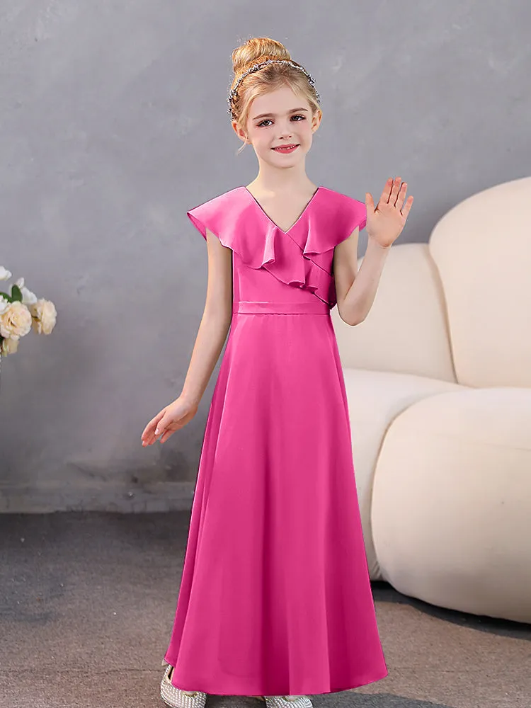 V-Neck Ruffles Chiffon Junior Bridesmaid Dresses