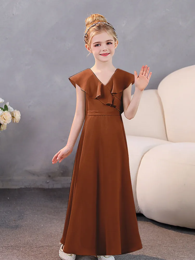 V-Neck Ruffles Chiffon Junior Bridesmaid Dresses