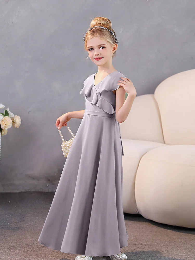 V-Neck Ruffles Chiffon Junior Bridesmaid Dresses