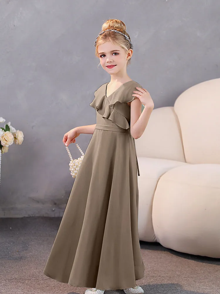 V-Neck Ruffles Chiffon Junior Bridesmaid Dresses