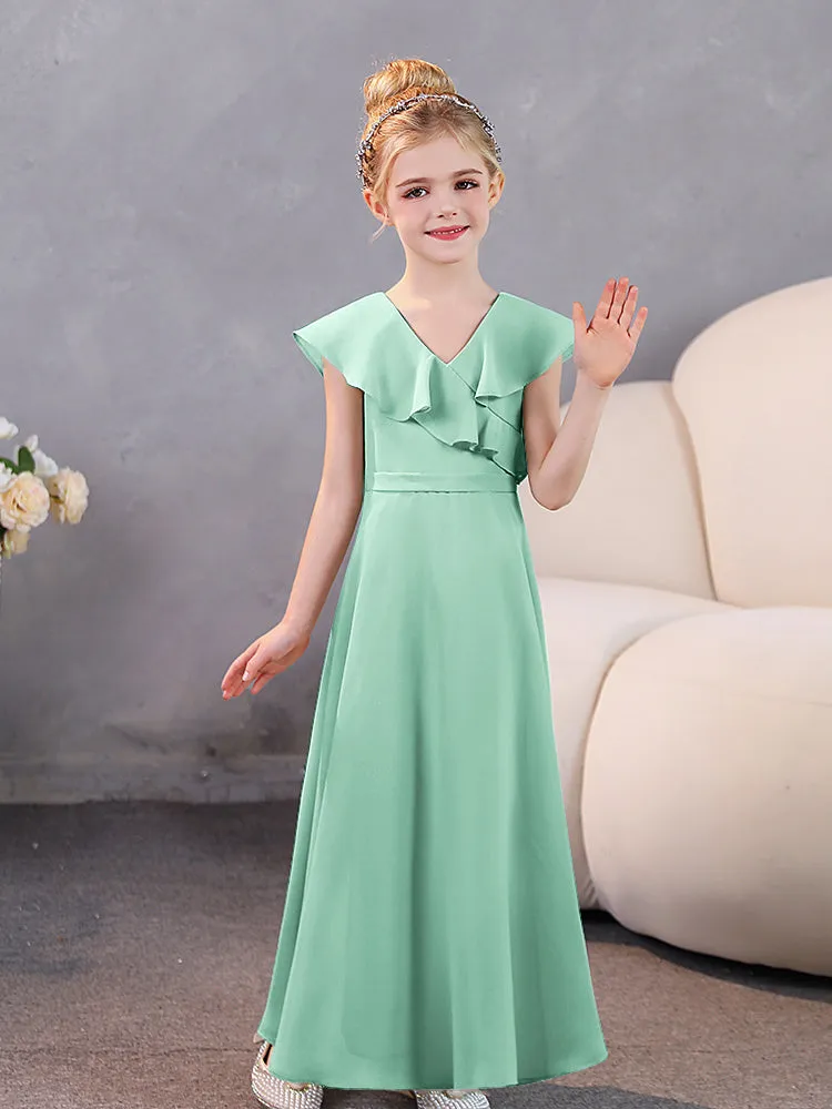 V-Neck Ruffles Chiffon Junior Bridesmaid Dresses