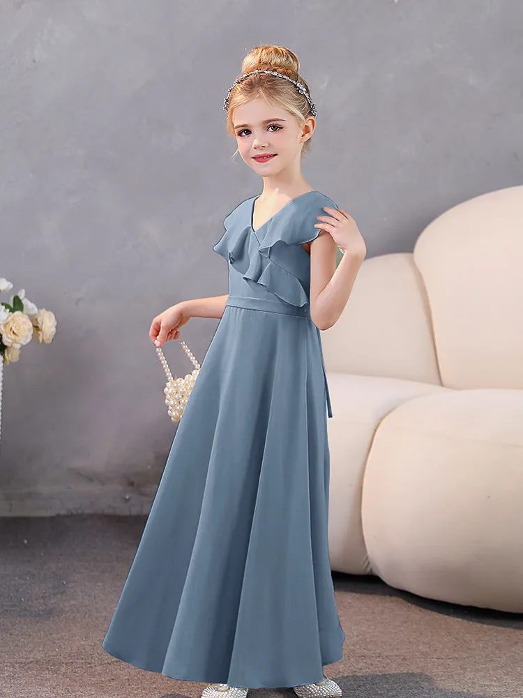 V-Neck Ruffles Chiffon Junior Bridesmaid Dresses