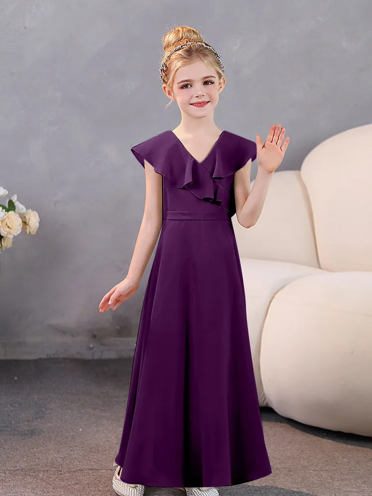 V-Neck Ruffles Chiffon Junior Bridesmaid Dresses