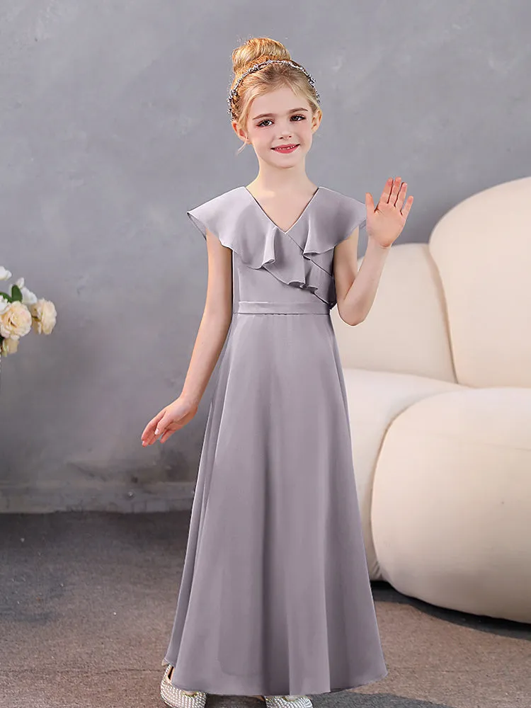 V-Neck Ruffles Chiffon Junior Bridesmaid Dresses