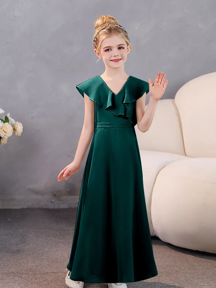 V-Neck Ruffles Chiffon Junior Bridesmaid Dresses