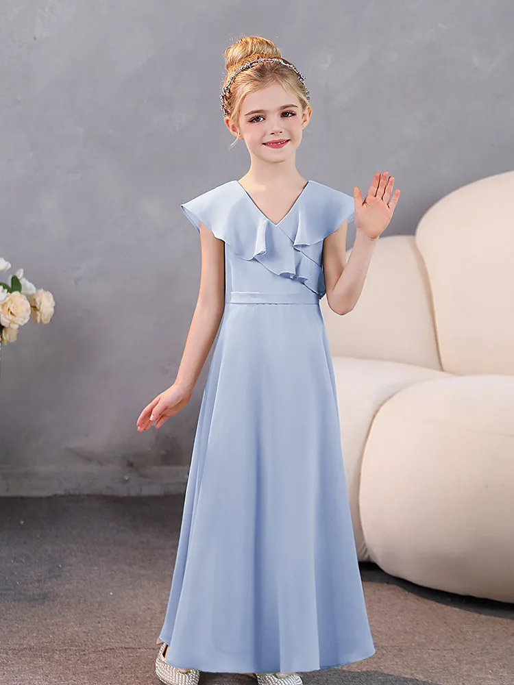 V-Neck Ruffles Chiffon Junior Bridesmaid Dresses