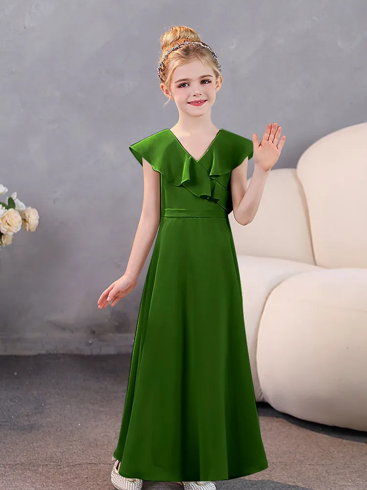 V-Neck Ruffles Chiffon Junior Bridesmaid Dresses