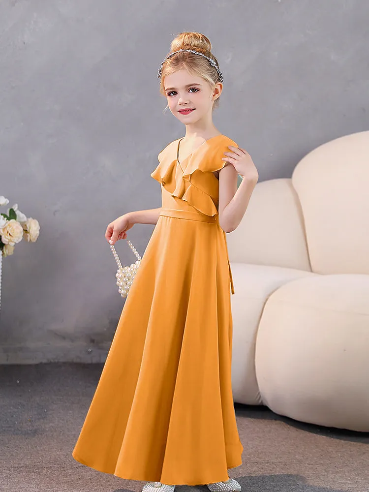 V-Neck Ruffles Chiffon Junior Bridesmaid Dresses