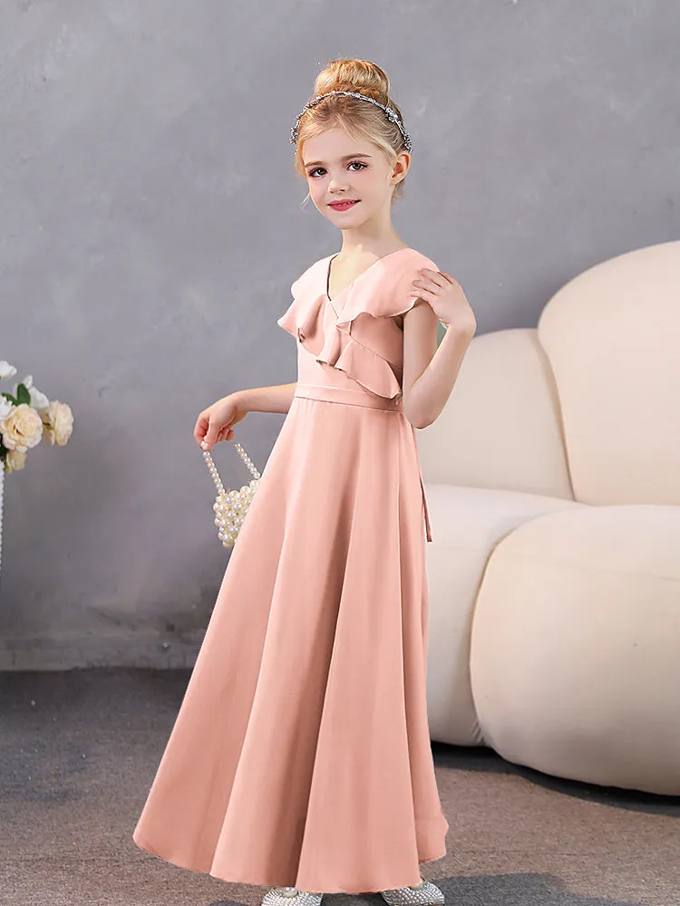 V-Neck Ruffles Chiffon Junior Bridesmaid Dresses