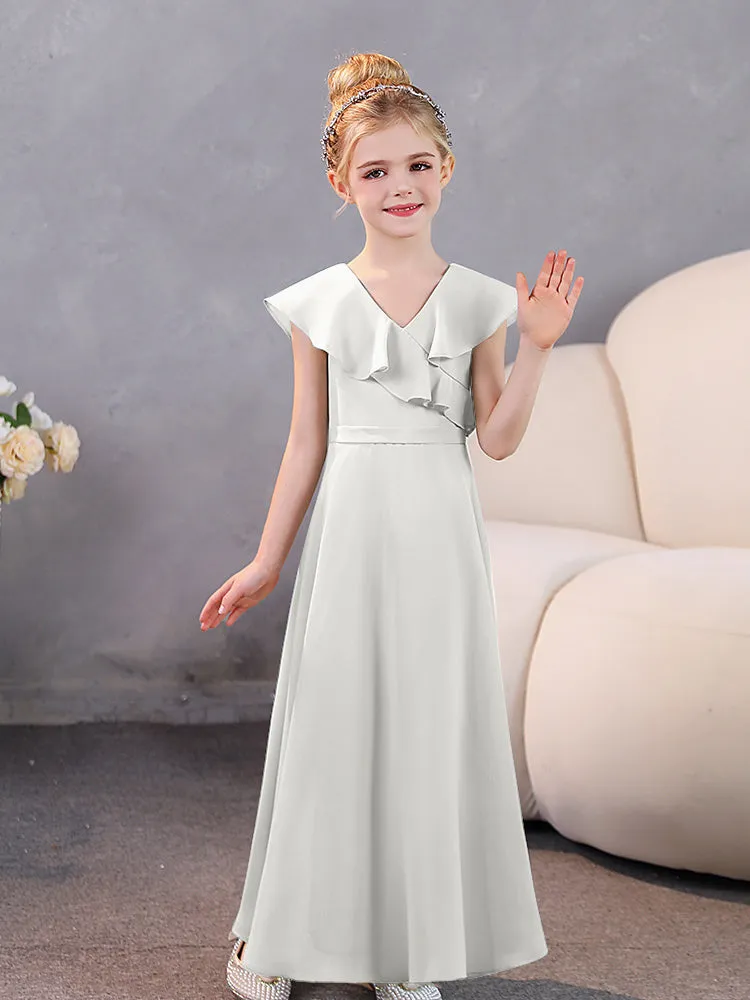 V-Neck Ruffles Chiffon Junior Bridesmaid Dresses