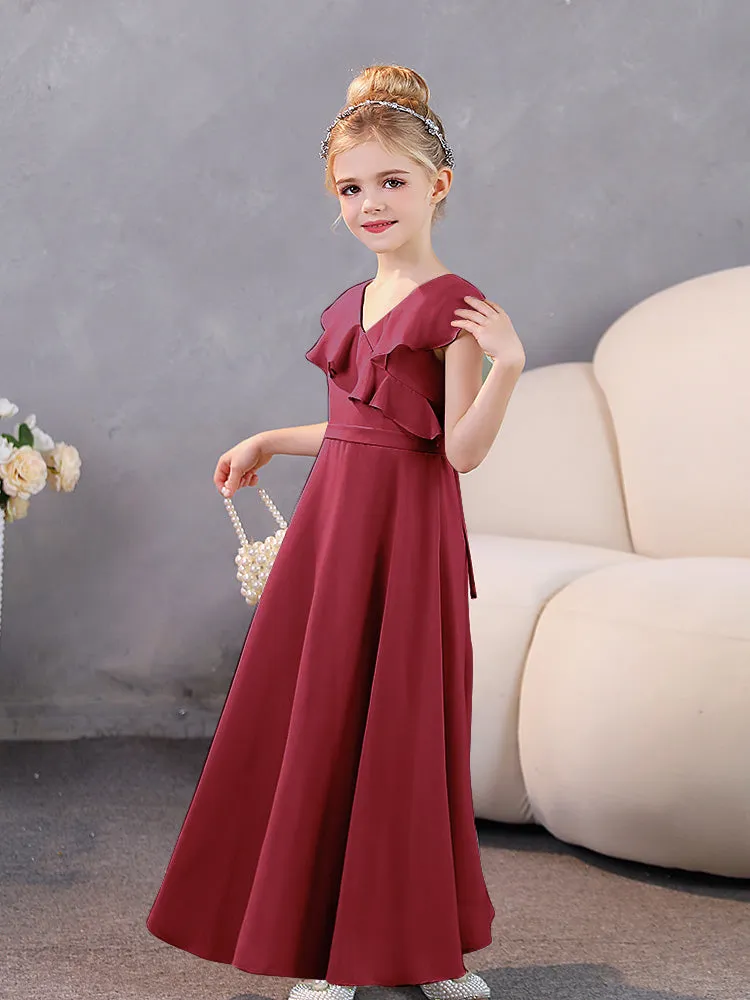 V-Neck Ruffles Chiffon Junior Bridesmaid Dresses