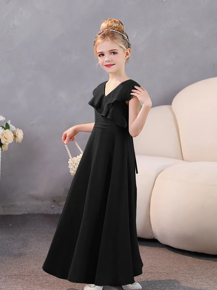 V-Neck Ruffles Chiffon Junior Bridesmaid Dresses
