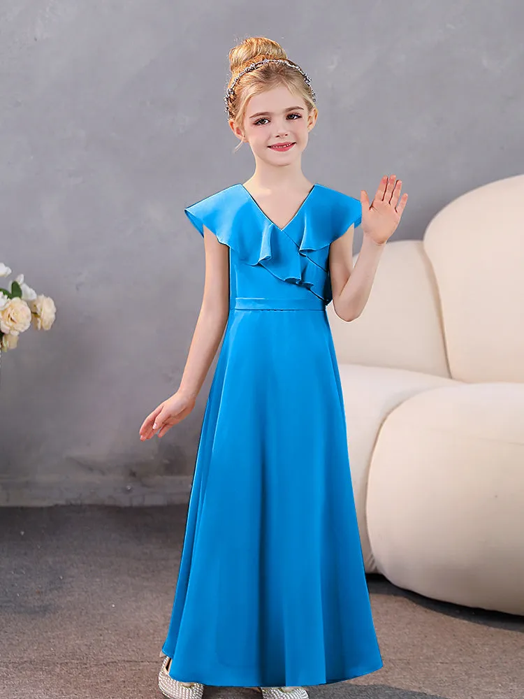 V-Neck Ruffles Chiffon Junior Bridesmaid Dresses