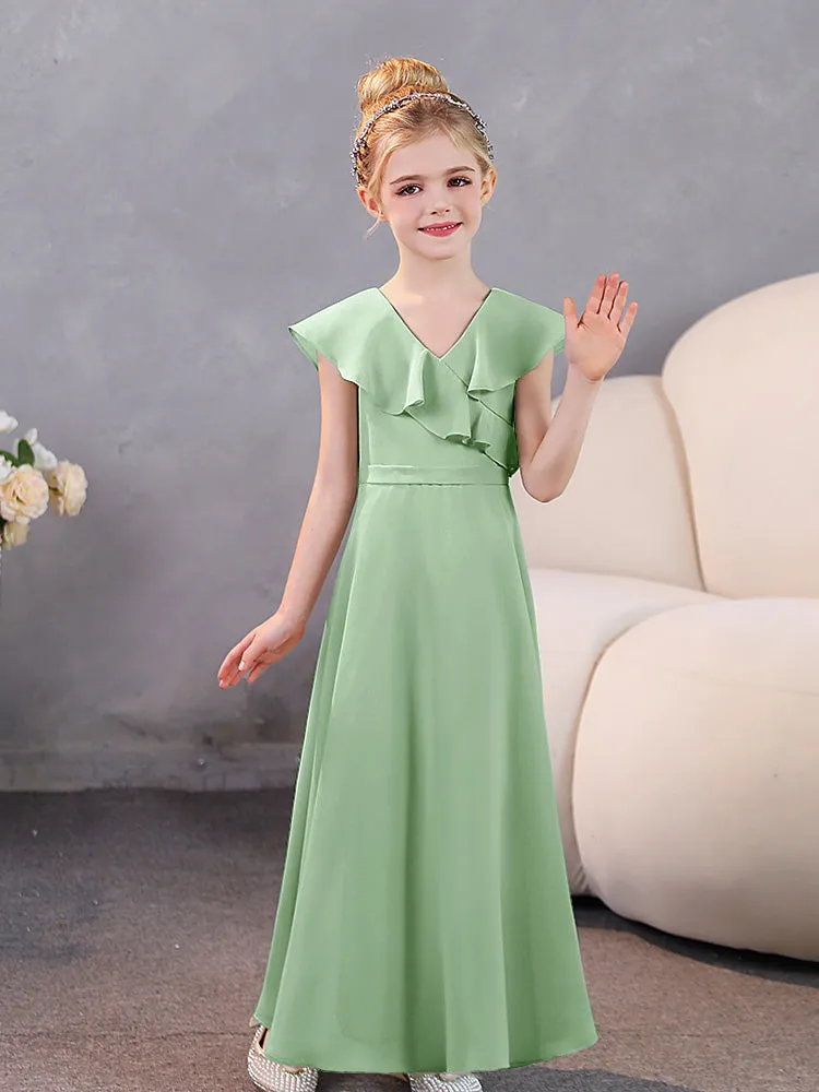V-Neck Ruffles Chiffon Junior Bridesmaid Dresses