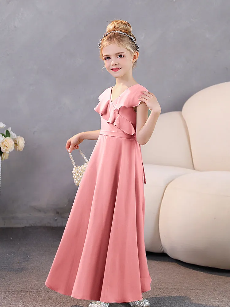 V-Neck Ruffles Chiffon Junior Bridesmaid Dresses