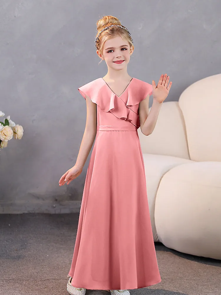 V-Neck Ruffles Chiffon Junior Bridesmaid Dresses