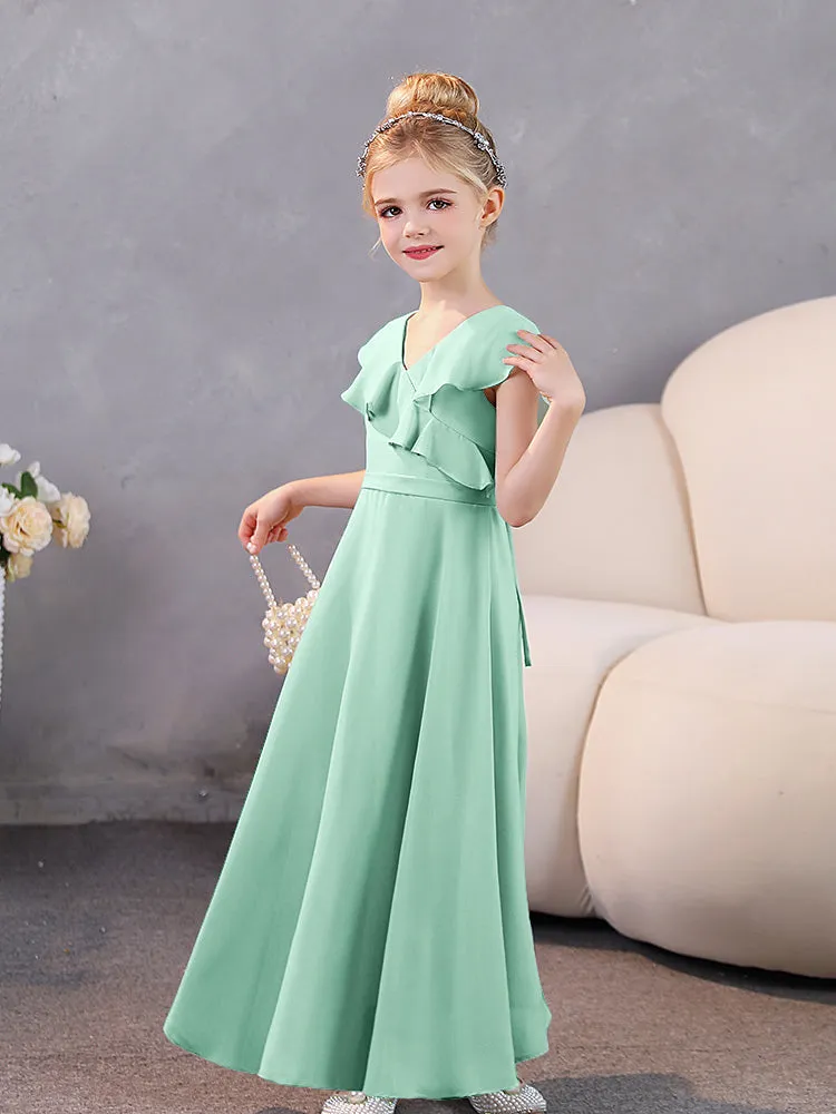 V-Neck Ruffles Chiffon Junior Bridesmaid Dresses